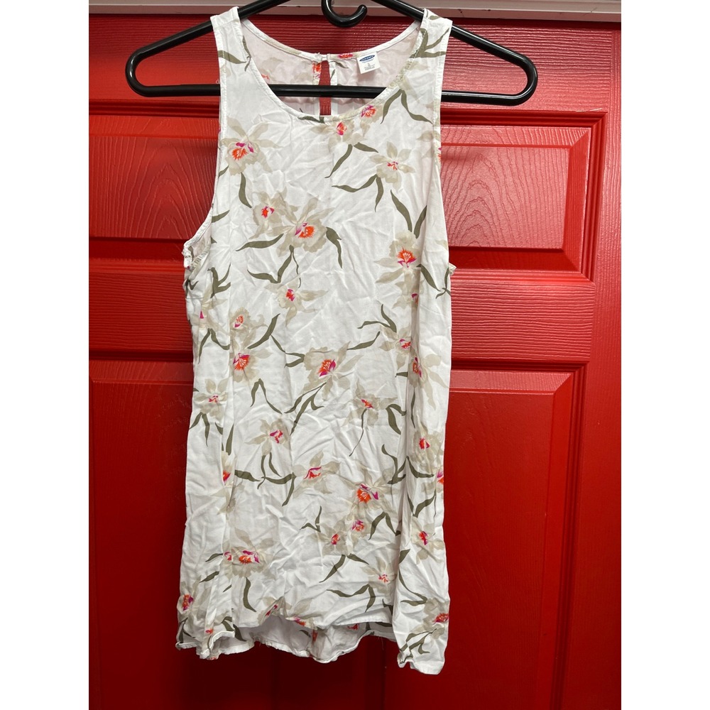 Old Navy Womens Large Tall Floral Sleeveless Keyhole Back Tank Top White Orchid